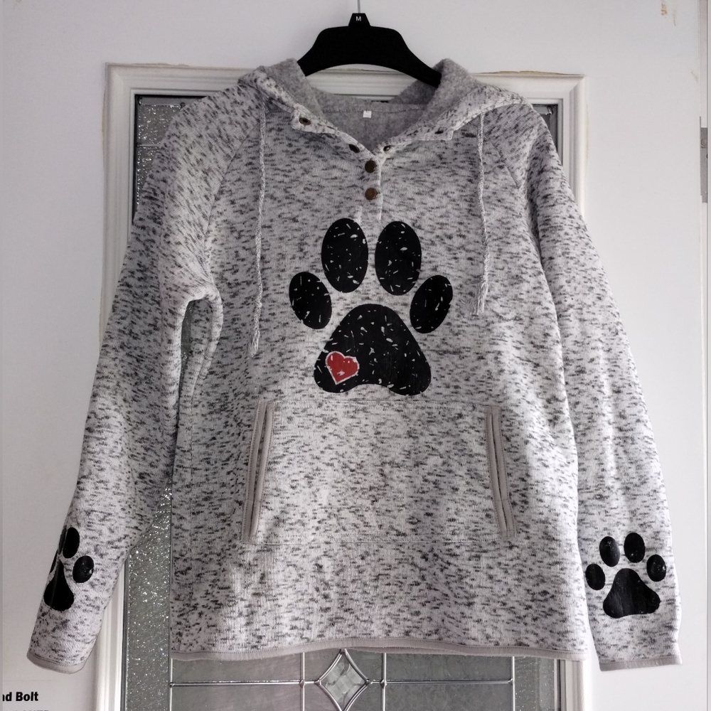 Gray Paw Print Hoodie